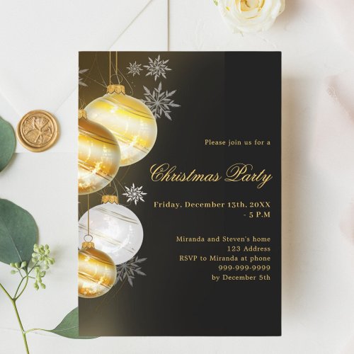 Black gold baubles Christmas Party Invitation