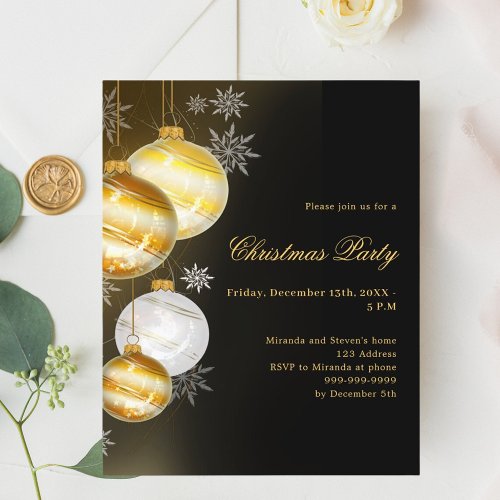 Black gold baubles Christmas Party invitation