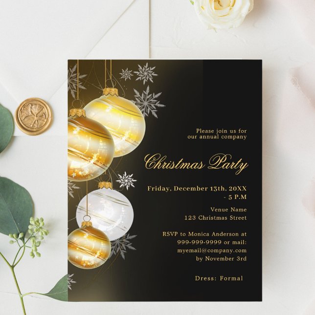 Black gold baubles Christmas Party invitation (Creator Uploaded)