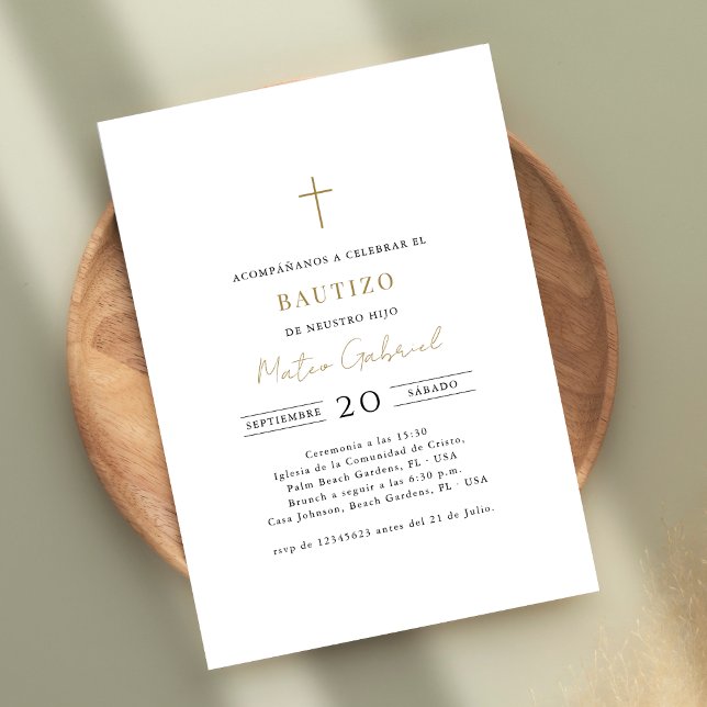Black & Gold Bautizo De Género Neutro Invitation (Creator Uploaded)