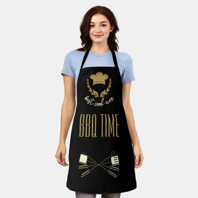 Black & Gold BBQ Time Best Cook Ever Apron (Worn)
