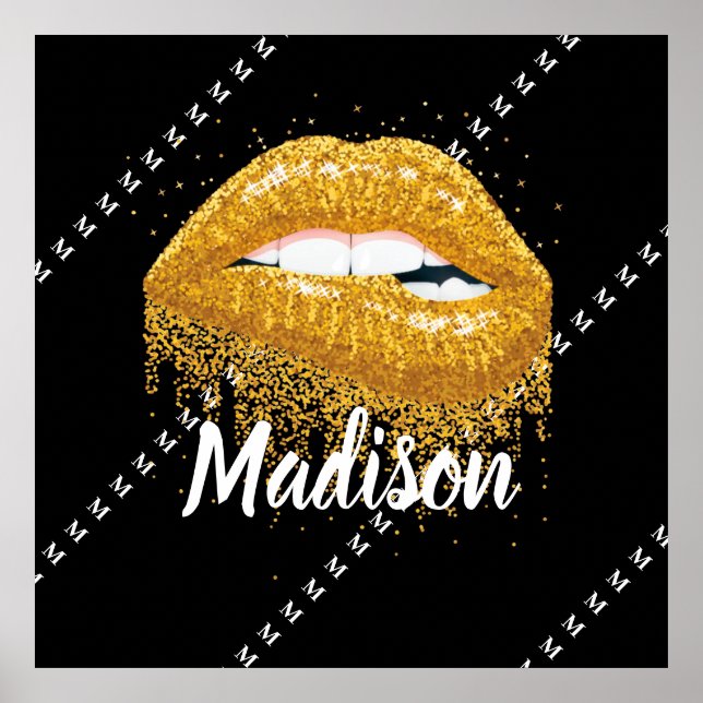 Black Gold Beauty Lips Gift Custom Personalized Poster (Front)