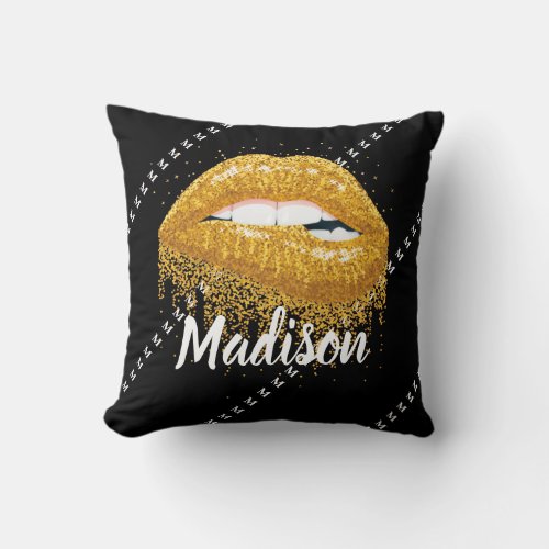 Black Gold Beauty Lips Gift Custom Personalized Throw Pillow