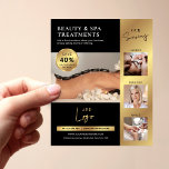 Black & Gold Beauty Salon Spa Logo Marketing Flyer<br><div class="desc">Modern Black & Gold Beauty Salon marketing flyer with space for your logo, services, contact details and a photo collage. This professional spa or salon promotional leaflet features faux gold design with black background - elegant and chic so your brand can stand out. An easy way to advertise your makeup,...</div>