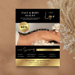 Black & Gold Beauty Spa Salon Services Marketing  Flyer<br><div class="desc">Modern Black & Gold Spa or Salon marketing flyer with space for your logo, services, contact details and a large photo. This professional aesthetician marketing leaflet features faux gold design with black background - elegant and chic so your brand can stand out. An easy way to advertise your services and...</div>