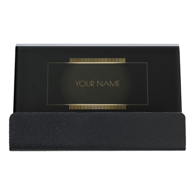 Black Gold Beauty Studio Hair Stylist Makeup Lux Desk Business Card Holder (Front)