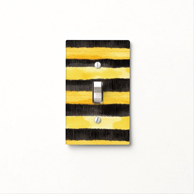 Black Gold Bee Stripes Light Switch Cover (In Situ)