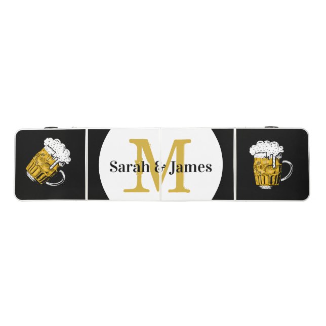 Black & Gold Beer Create Your Own Monogrammed  Beer Pong Table (Top)