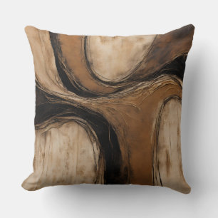 Black Gold Beige Abstract Marbled Throw Pillow