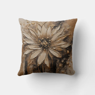 Black Gold Beige Floral Throw Pillow
