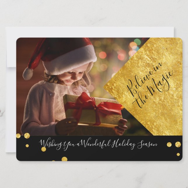 Black & Gold Believe in the Magic Christmas Photo (Front)