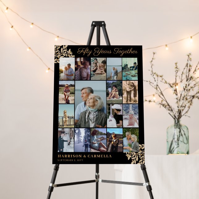 Black Gold Berries 50 Years Together Photo Collage Foam Board (In Situ (Stand))