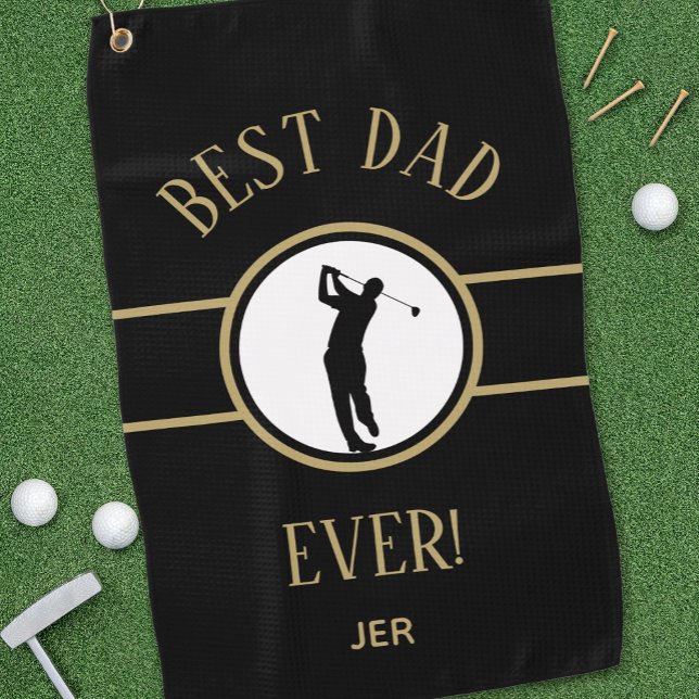 Black Gold Best Dad Ever Personalized Golfer  Golf Towel (Creator Uploaded)