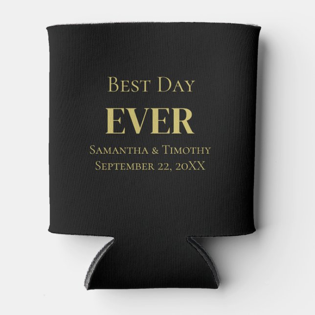 Black Gold Best Day Ever Wedding Favors  Can Cooler (Front)