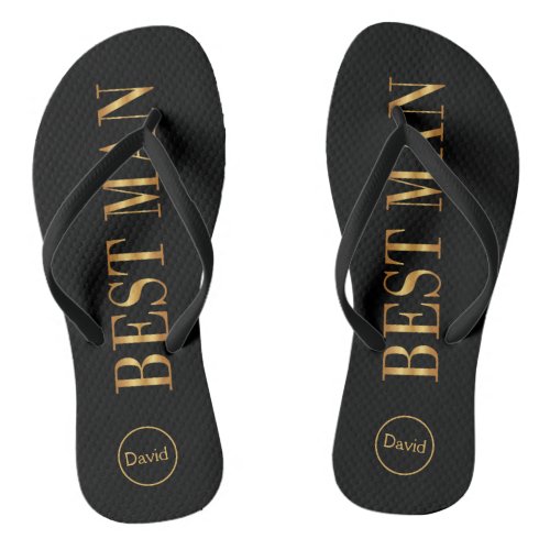 Black gold Best Man Wedding Bridal Party Groom  Flip Flops