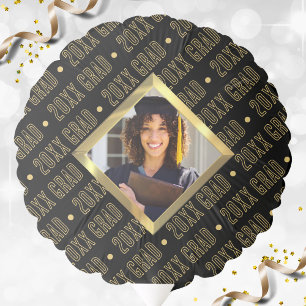 Black & Gold Beveled Photo Senior Graduation Year Balloon