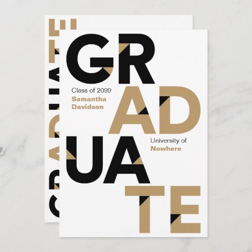 Black  Gold Big Bold Angle_Cut Letters Graduation Invitation