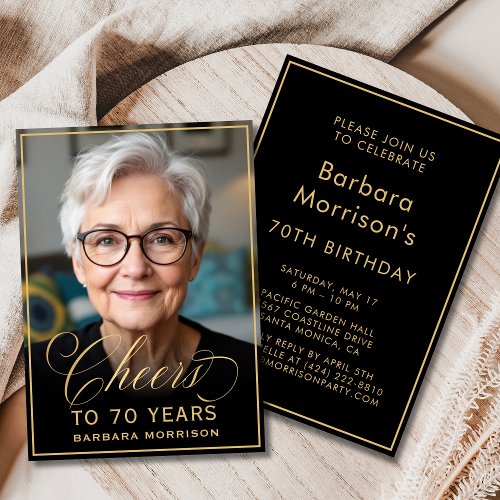 Black & Gold Birthday Cheers to 70 Years Photo