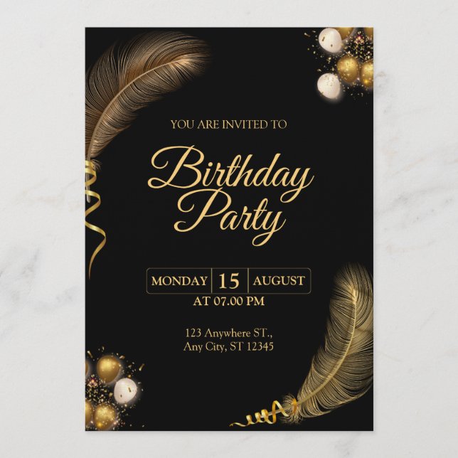 Black & Gold Birthday Invitation – Chic Party Card (Front)