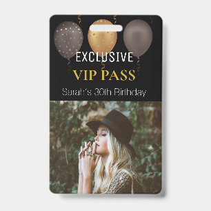 Black Gold Birthday Party Photo Custom Pass VIP Badge
