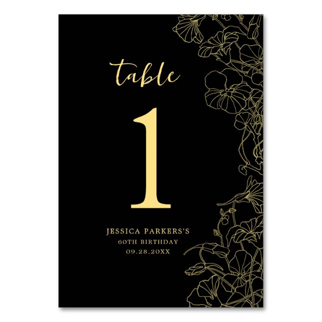 Black Gold Birthday Party Table Number (Front)