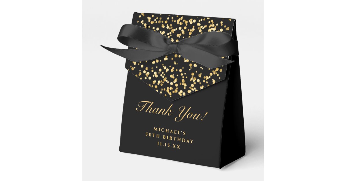 Black & Gold Birthday Party Thank You Favor Boxes | Zazzle