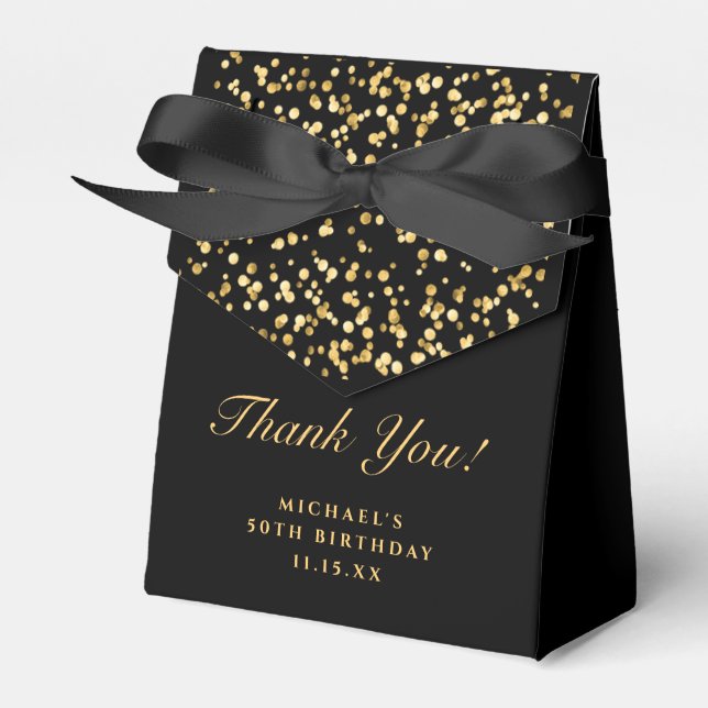 Black & Gold Birthday Party Thank You Favor Boxes (Front Side)