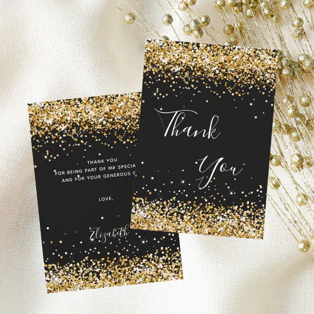 Black gold birthday thank you card | Zazzle