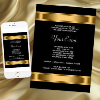 Black Gold Black Corporate Party Event Invitation by decembermorning at Zazzle