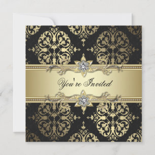 Black Gold Black Damask Party Invitations
