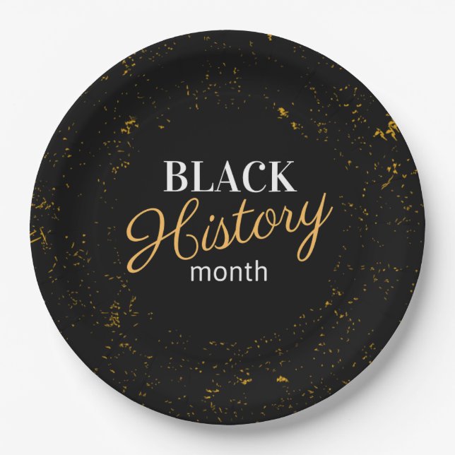 Black & Gold Black History Month Paper Plates (Front)