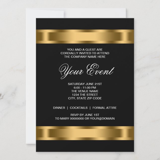Black Gold Black Tie Corporate Party Template (Front)