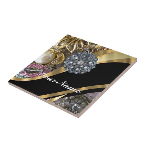 Black  gold bling ceramic tile