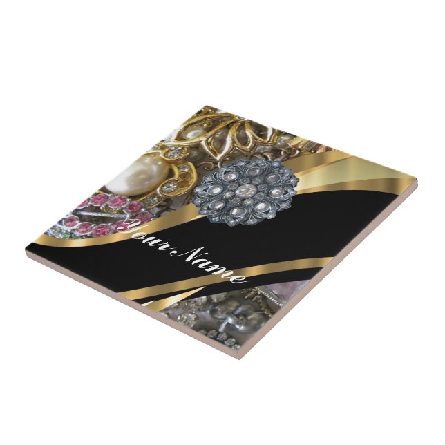 Black & gold bling ceramic tile (Side)