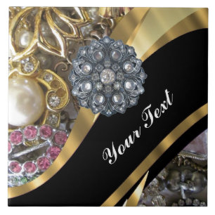 Black & gold bling ceramic tile