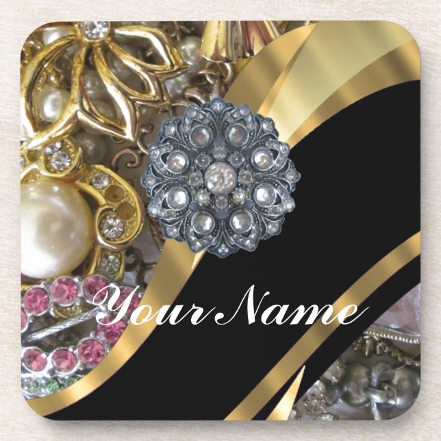 Black & gold bling coaster (Front)