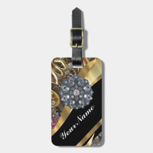 Black & gold bling luggage tag