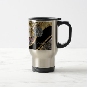 Black & gold bling travel mug