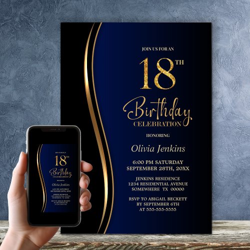 Black Gold Blue 18th Birthday Party