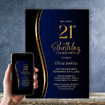 Black Gold Blue 21st Birthday Party Invitation<br><div class="desc">Invite your friends and loved ones with this modern black, gold and blue 21st birthday party invitation. The customizable text area in this invitation template allows you to effortlessly include all the necessary details for your special birthday celebration, including the date, time, venue, and RSVP information. A variety of paper...</div>