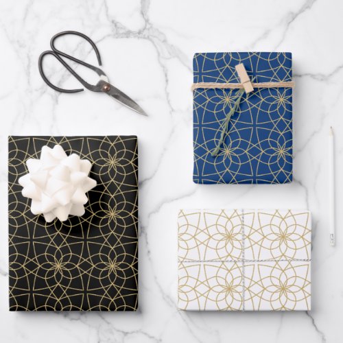 Black Gold Blue Arabian Islamic geometric patterns Wrapping Paper Sheets