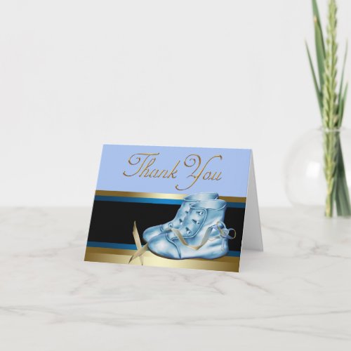 Black Gold Blue Baby Booties Thank You Cards