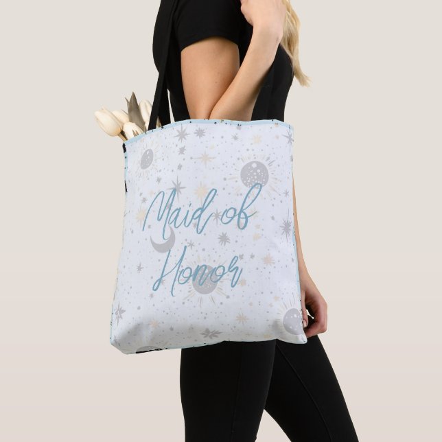 Black Gold Blue Celestial Maid of Honor Tote Bag (Close Up)
