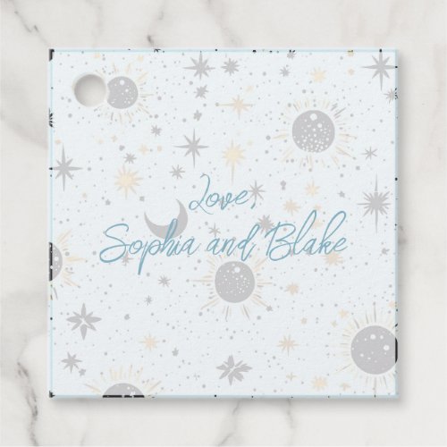 Black Gold Blue Celestial Personalized Wedding Favor Tags