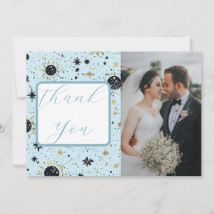 Black Gold Blue Celestial Sun Moon Stars Wedding Thank You Card