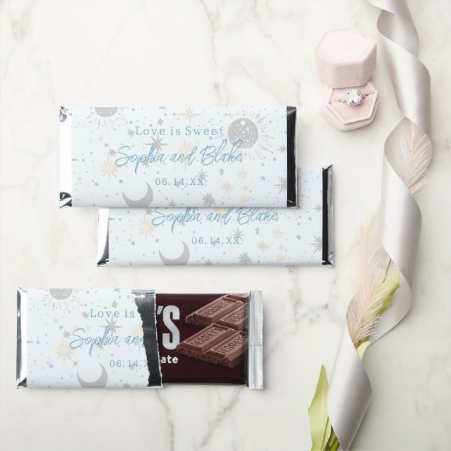 Black Gold Blue Celestial Wedding Favors Hershey Bar Favors (Front)