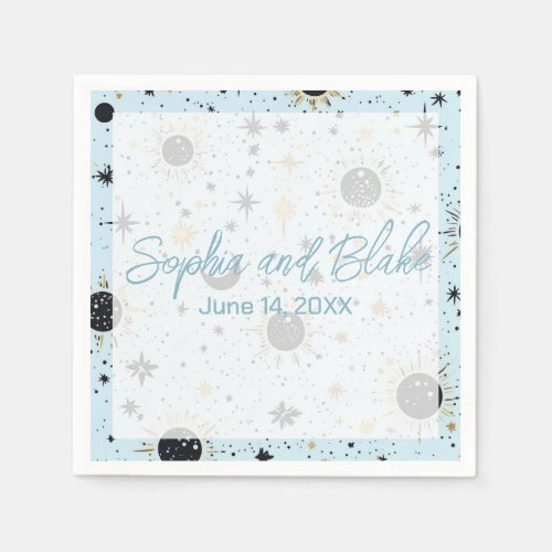 Black Gold Blue Celestial Wedding Napkins