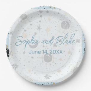 Black Gold Blue Celestial Wedding Paper Plates