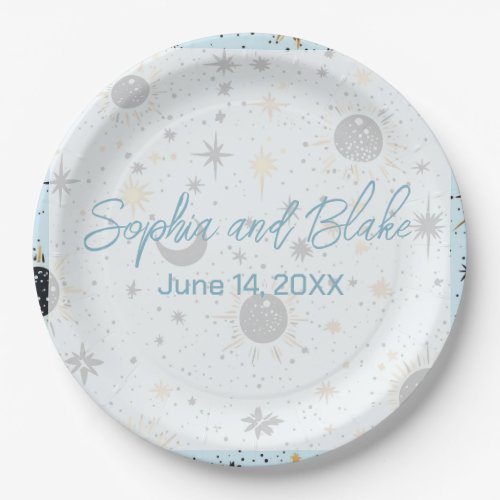 Black Gold Blue Celestial Wedding Paper Plates