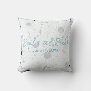 Black Gold Blue Celestial Wedding Throw Pillow